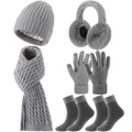 Geyoga 6 Pcs Winter Warm Set for Women Warm Beanies Hats Touchscreen Gloves Long Scarf Ear Muffs Socks Winter Gifts for Women(Gray,Minimalist)