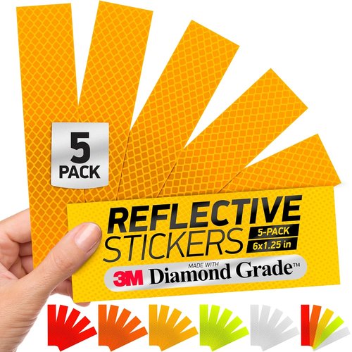 3M Diamond Grade Reflective Stickers - Yellow Safety Tape | 1.25″ x 6″ | 5-Pack for Helmets, Cars & More