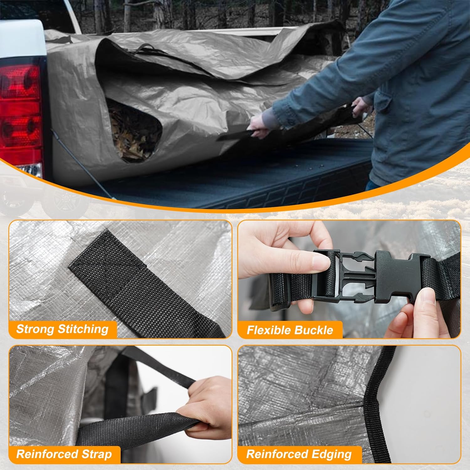 Truck Bed Tarp - Waterproof Cargo Cover for Compact Trucks | Fits Ford Maverick & Hyundai Santa Cruz, 4.5'-5.5' Long, Gray & Black