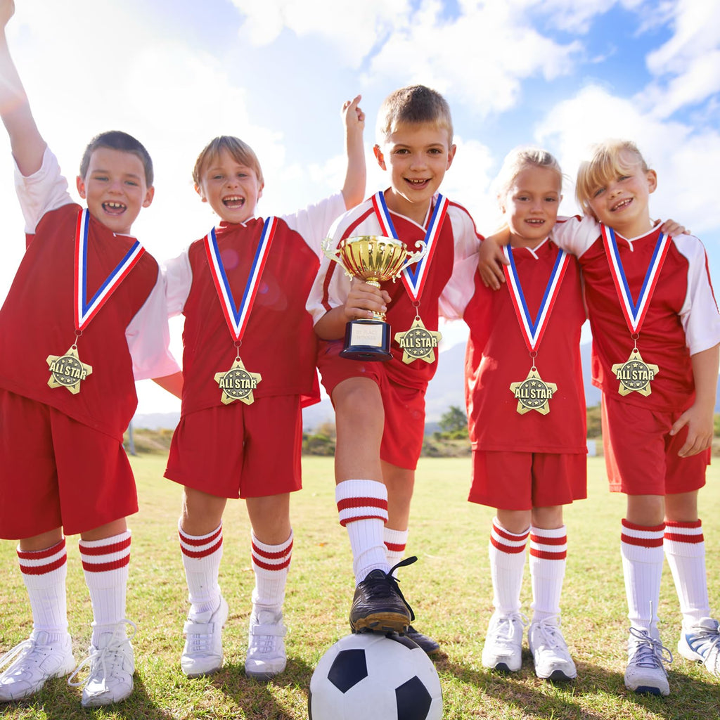 Quelay 30 Pcs 2 Inches Student Award Medals Bulk Awards Medal with Neck Ribbons Metal Trophy Prize Gift for Tournaments, Competitions, Party, Kids and Adults(All Star Medals)