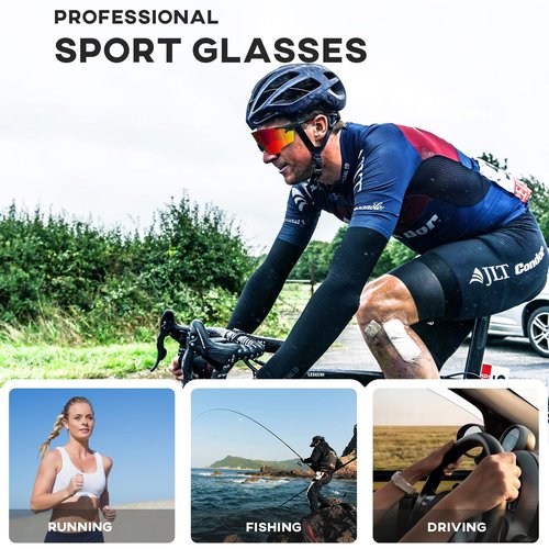 GlaRid Sports Sunglasses for Men Women - UV400 Protection Cycling Glasses Baseball Sunglasses for Running MTB Golf Softball