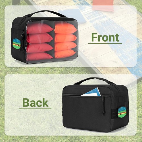 GOBUROS Cornhole Bag Carry Case - Holds Up to 8 Bags | Padded Divider & Portable Handle - Black