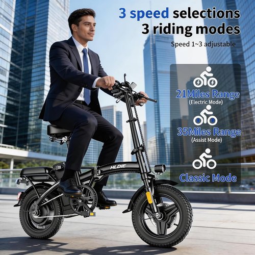 HLOIE Folding Electric Bike - 750W Motor, 23MPH Max Speed | Compact 14" Ebike with 48V12AH Battery, 35 Miles Range