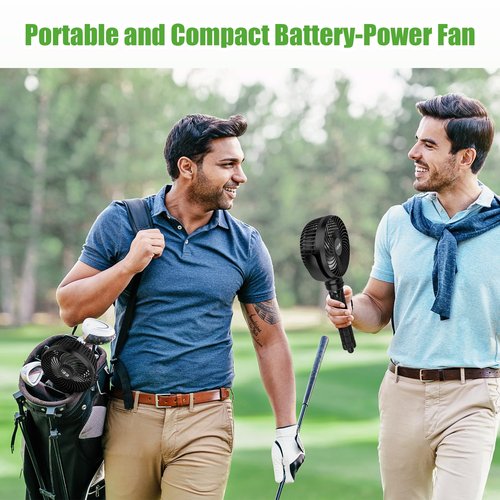10L0L Golf Cart Fan - Universal Mount, 8000mAh Battery, 3-Speed Fan, LED Light, 56-Hour Runtime, Reverse Charging Function for Yamaha EZGO Club Car Golf Cart, Black