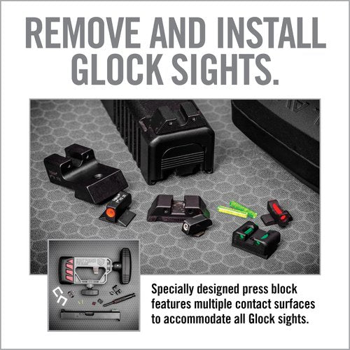 Real Avid Universal Glock Sight Pusher – Front & Rear Dovetail Sight Installation & Adjustment Tool – Works with Glock 19, 17, 43, 26, 22, 48 & More – Includes 2-in-1 Pin Punch & Nut Driver