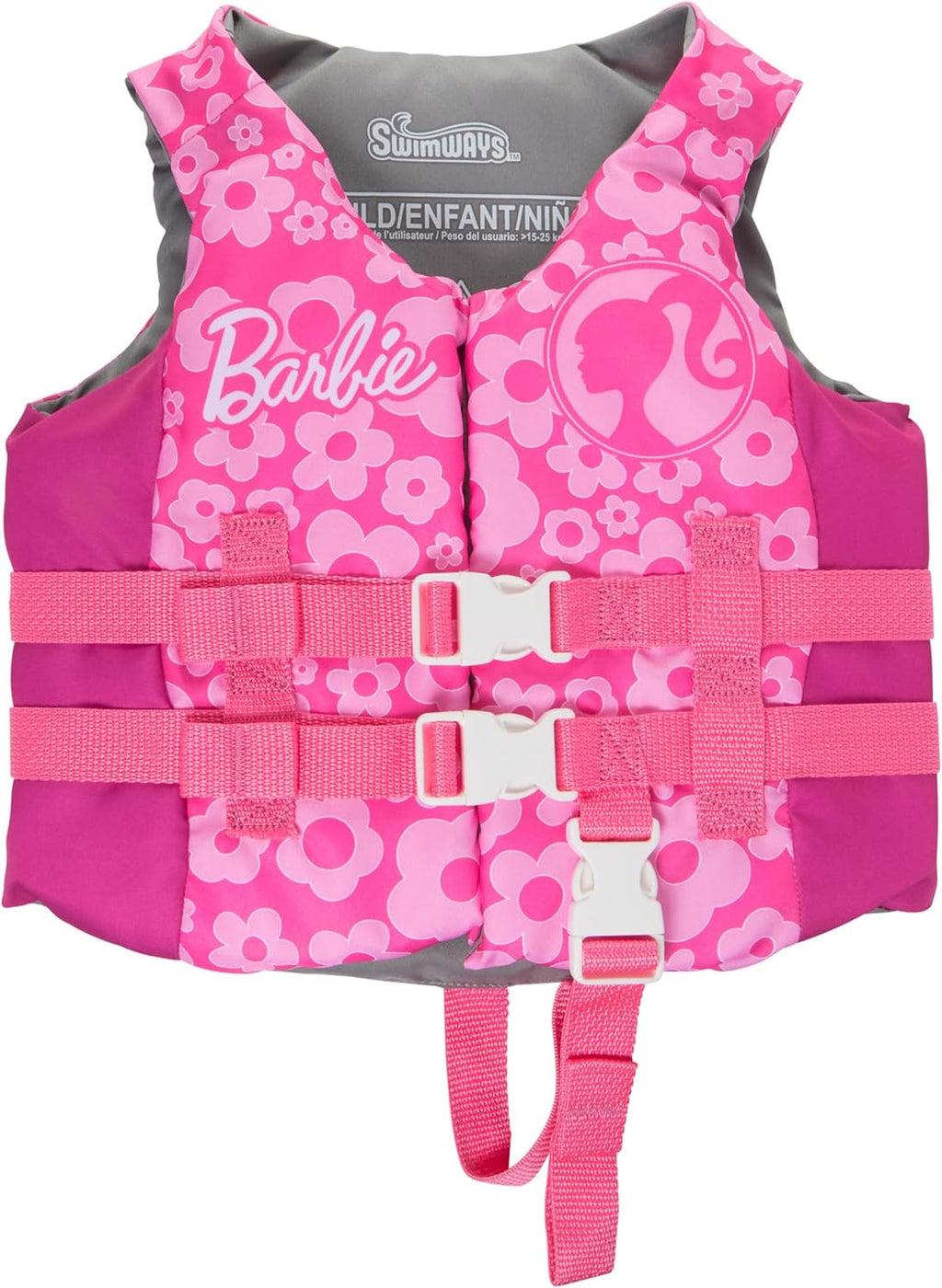 SwimWays Barbie Swim Trainer Life Jacket - US Coast Guard Approved Kids Vest | For 33-55 lbs