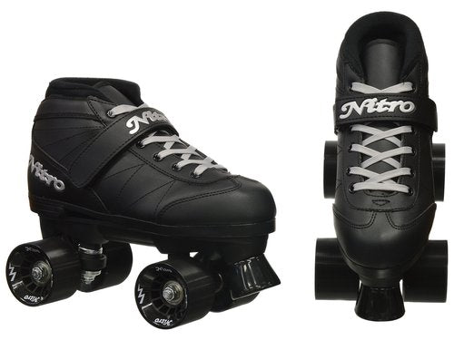 Epic Skates Super Nitro Indoor/Outdoor Quad Speed Roller Skates, Adult 7 , Black