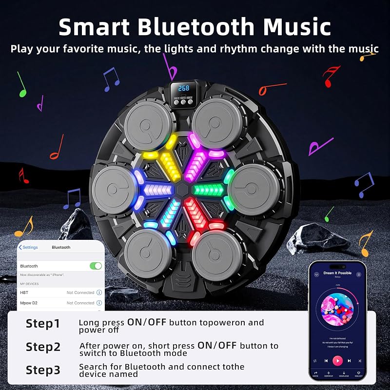 Bluetooth Wall-Mounted Boxing Machine with Lights and Gloves for Kids & Adults
