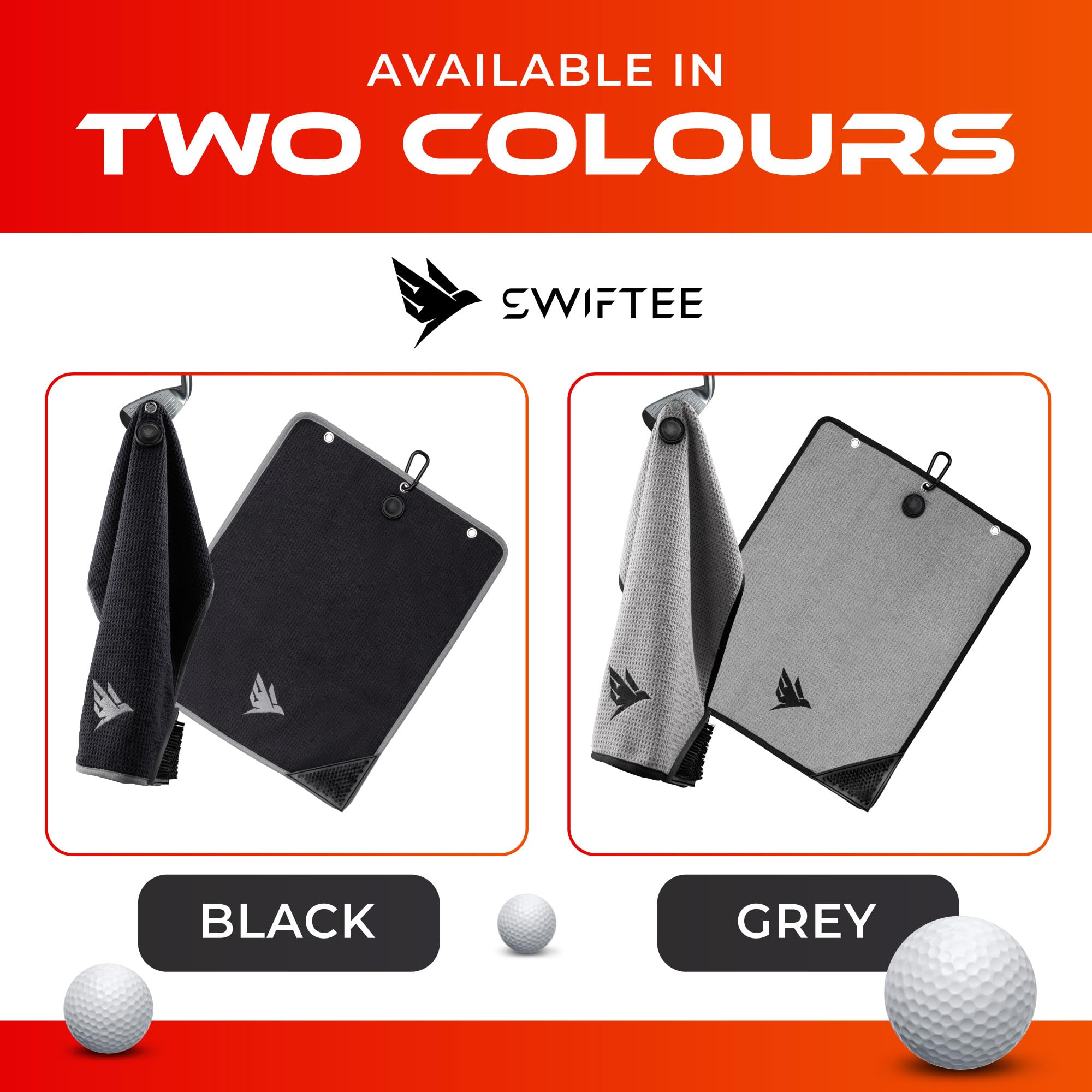 SWIFTEE Ultimate 4-in-1 Premium Golf Towel with Built-in Brush, Magnet, Ball Marker & Carabiner - 760GSM Microfibre Waffle Towel with Inner Wet Dry Liner (Grey)