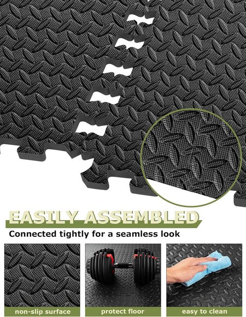 Innhom Gym Flooring Tiles - Durable Foam Exercise Mats for Home Gym | 12/24/48 Tiles Available
