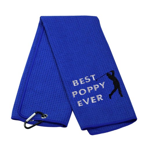 LEVLO Dad Golf Towel Embroidered Golf Towel Gift Golf Father Gift Best Papa/Pops/Grampy/Papaw/Dad/Poppy Ever Golf Towel with Clip (Poppy)