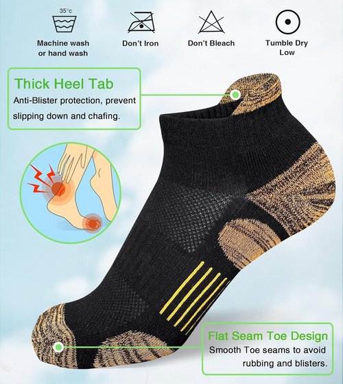 Heyoboy Women's Athletic Running Socks - Thick Cushioned, Anti-Blister, Wicking | 5 Pairs