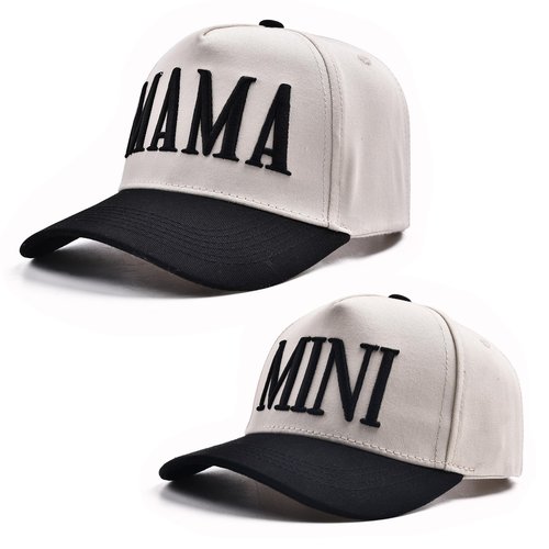 Bofemgt Mama and Mini Dad Hat- 3D Embroidered Adjustable Cotton Parent-Child Mom Baseball Caps Black