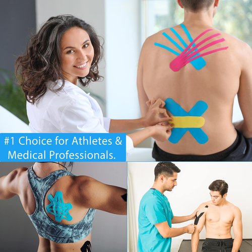 Starktape Kinesiology Tape for Physio Sports Tapes for Therapy for Knee, Shoulder, Ankle, Wrist, Back, Rock Roll Blue 115 ft
