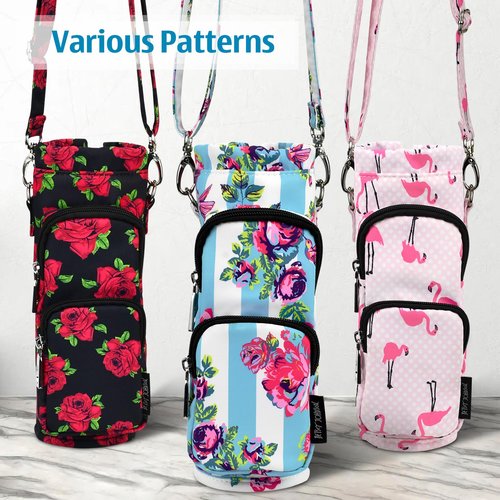 Betsey Johnson Insulated Water Bottle Pouch Holder Carrier Crossbag with Adjustable Shoulder Strap - Lightweight Polyester Accessories with Pockets Good for Hiking Travelling Sports(Hummingbird Floral