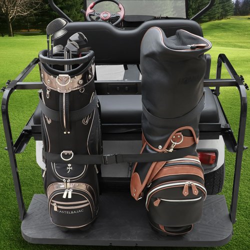 Golf Cart Bag Holder Bracket for 2+2 Seater Golf Cart Rear Seat with 1 inch Sqaure Strut, No Drilling Golf Cart Rear Bag Holder Fits EZGO, Club Car, Yamaha Golf Carts