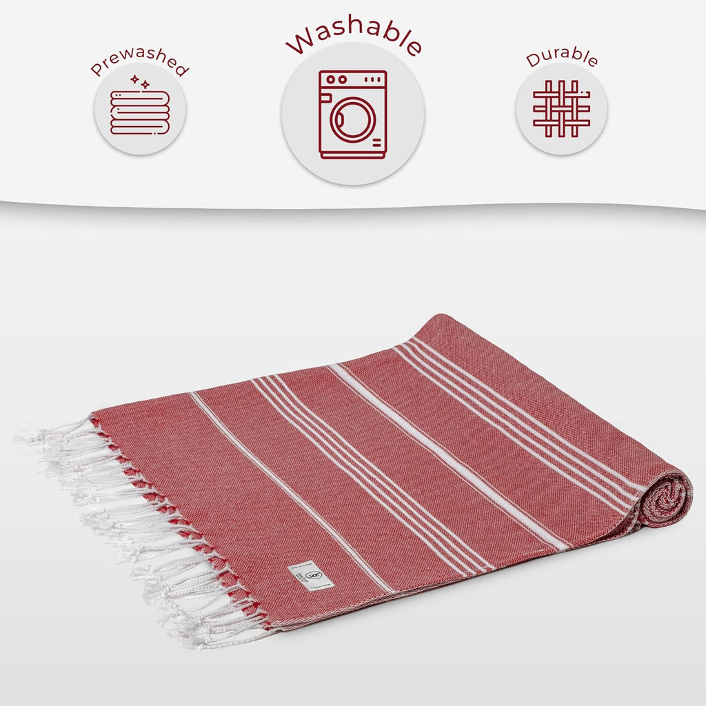Turkish Beach Towel - Soft, Sand-Free Extra Large (39" x 71") | Quick-Dry, Versatile for Pool, Bath, Travel & Picnics - Rose Red