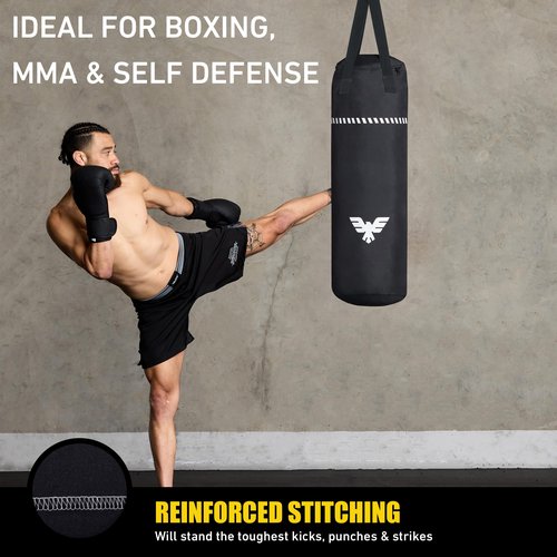 Elite Sports Boxing Bag 4 FT – Heavy Duty Canvas Punching Bag with Straps for Boxing, Training, MMA, Muay Thai, Kickboxing, Martial Arts & Fitness – UNFILLED Heavy Bag