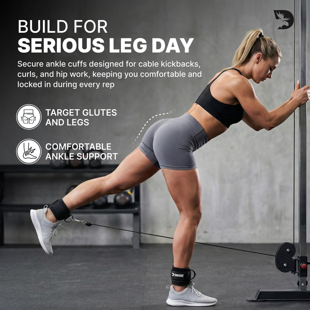 DMoose Fitness Ankle Straps for Cable Machines - One Size Fit Premium Padding, Glute Kickback Ankle Strap for Women & Men, Cable Attachments for Gym, Booty Workouts & Hip Abductors (Cocoa - Single)