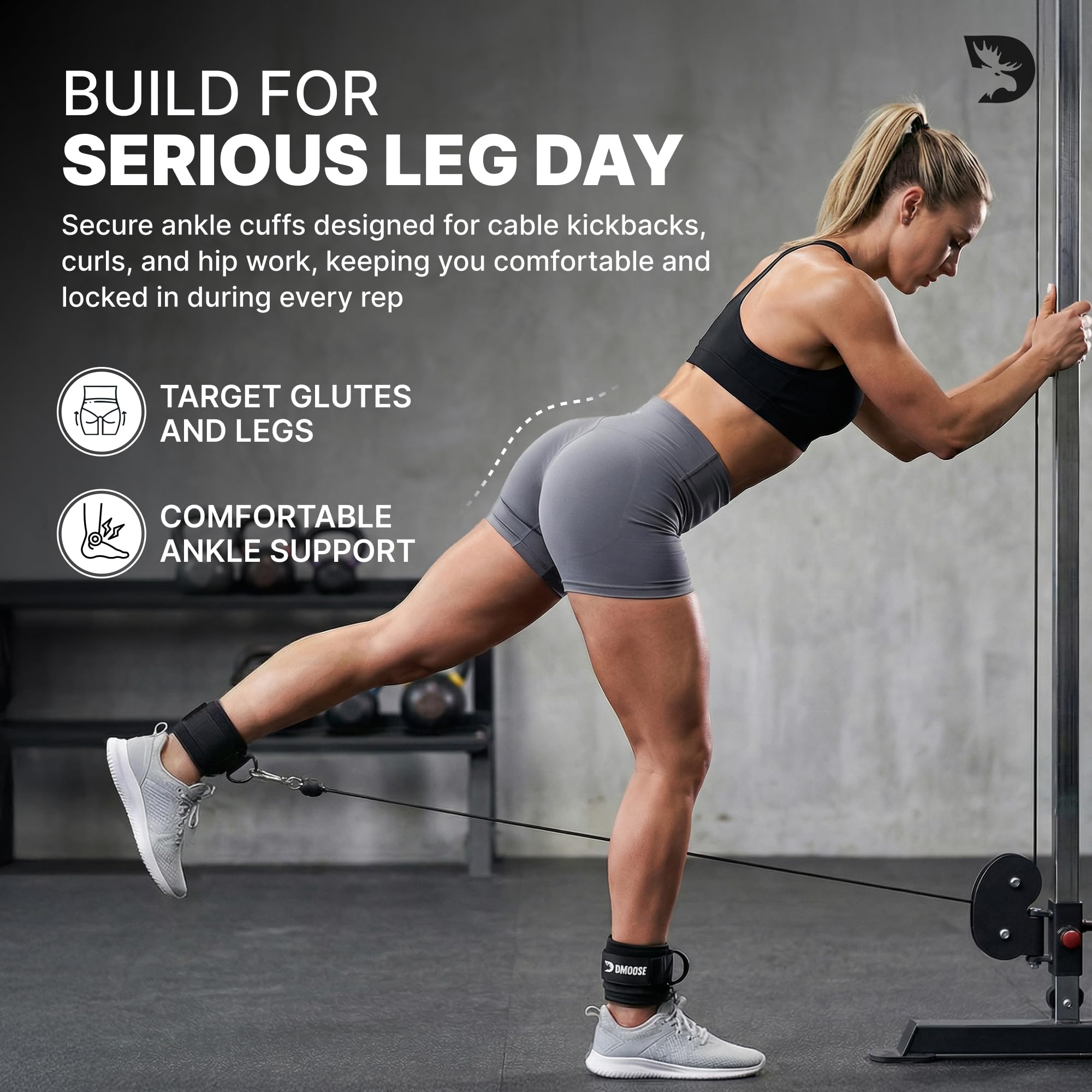 DMoose Fitness Ankle Straps for Cable Machines - One Size Fit Premium Padding, Glute Kickback Ankle Strap for Women & Men, Cable Attachments for Gym, Booty Workouts & Hip Abductors (Cocoa - Single)