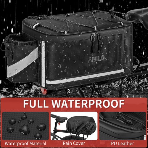 ANILD Bike Rear Rack Bag, 7L Bike Bags for Bicycles Rear Rack, Durable Bike Trunk Bag with Rain Cover and Tail Light Tape
