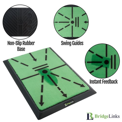 BridgeLinks Pathfinder Hitting Mat – Golf Impact & Alignment Training Mat with Replaceable Strike Pad