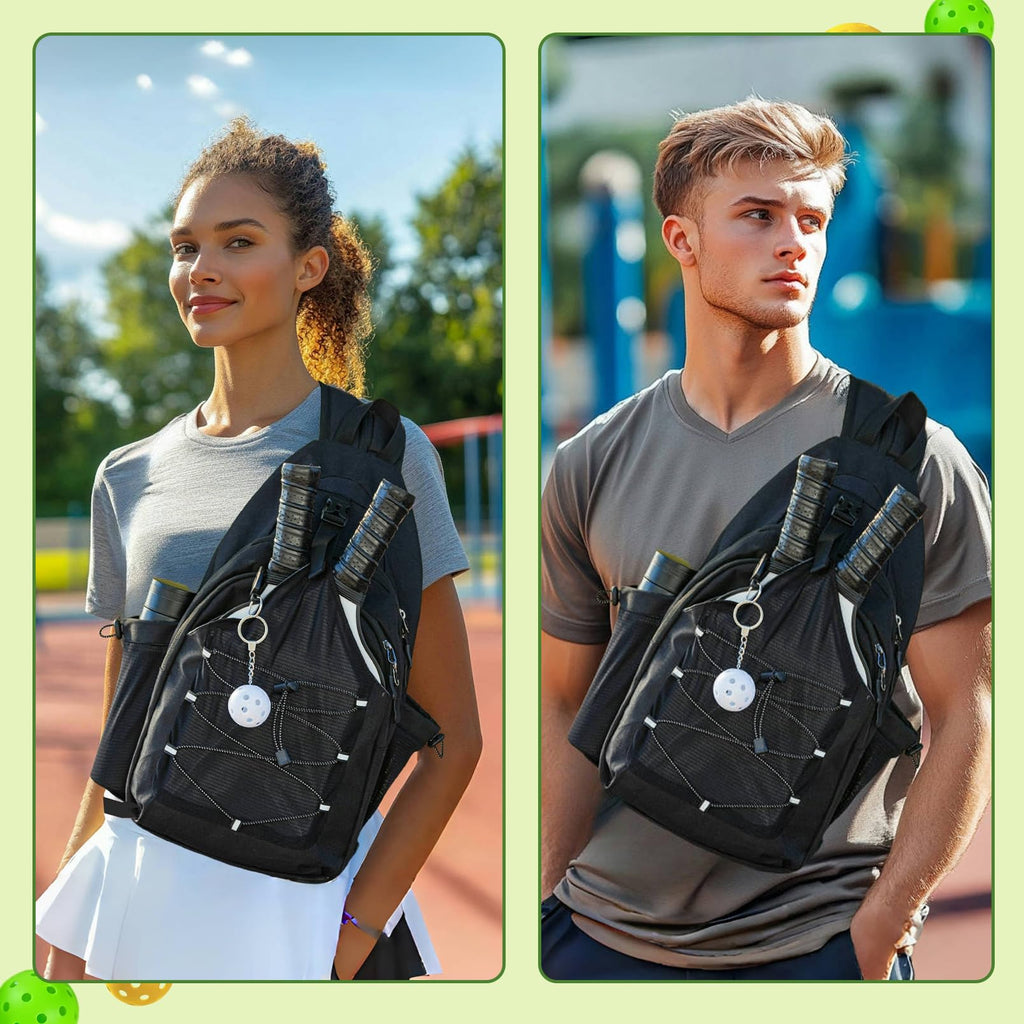 SWANSWIFT Pickleball Bag with Integrated Hook,18" x 10" Waterproof Sling Bags for Women for Men, Backpack & Crossbody Includes Storage Bag and Keychain (White)