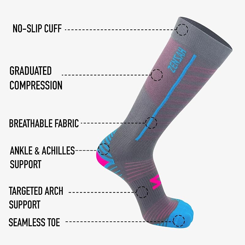 Zensah Featherweight Compression Socks for Women & Men Heather Grey - Medium