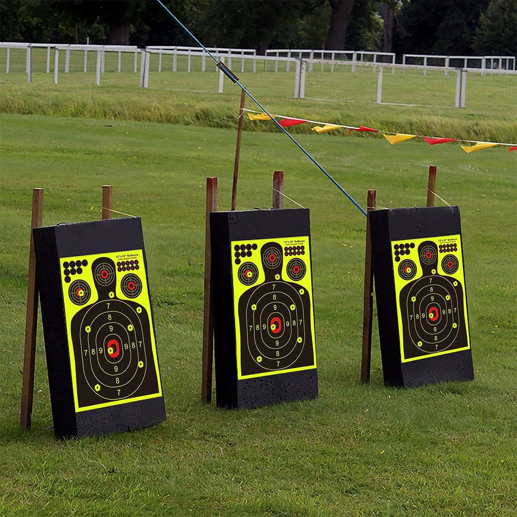 Skiennix Silhouette Splatter Targets - Bright Fluorescent Yellow for Easy Visibility | 12x18 Inch, 10/25/50/100 Pack
