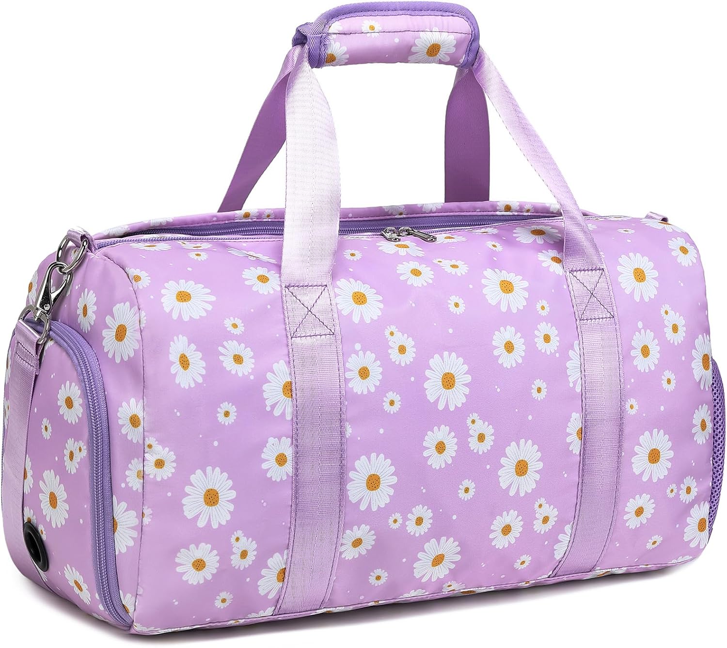 Skiennix Duffle Bag - Purple Daisy Dance Gym Bag with Wet & Shoe Compartments | Perfect for Travel & Sleepovers