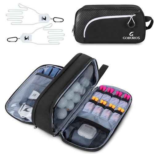 GOBUROS Golf Glove Holder Case with 2 Glove Shaper, Protective Golf Ball Bag Accessory Storage Organizer for Tees Balls Markers, Golf Gifts for Men Women, Black