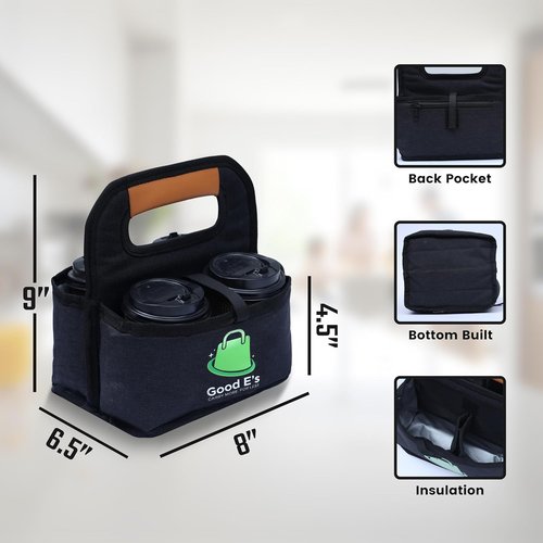 Good E’s Reusable Coffee Cup Carrier - Insulated Tote Bag for 4 Cups | Waterproof & Portable (16oz to 24oz)