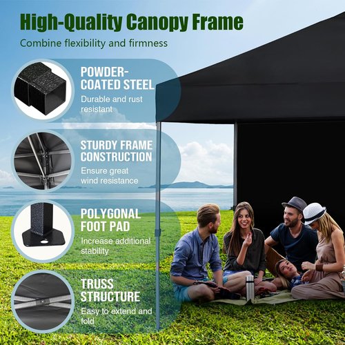 Eurmax USA Pop-Up Canopy Tent - 10x10ft Portable Shelter with Removable Sidewall & 4 Sand Bags | White