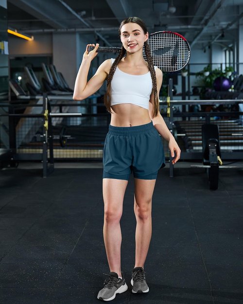 Ksmien Women's 2-in-1 Running Shorts - Quick Dry Athletic Gym Shorts with Liner & Phone Pockets