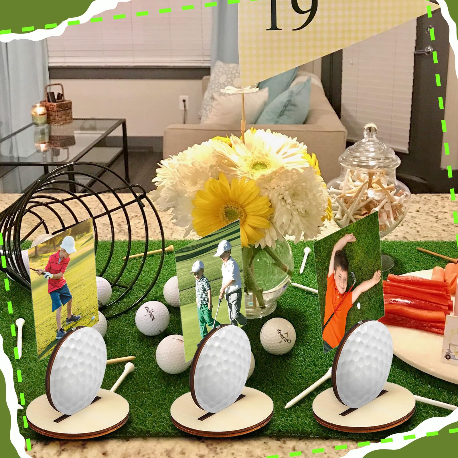 HABDJILTY 16Pcs Golf Photo Stand Golf Party Decorations Table Number Card Place Holder Sticky Note Holder Hole In One Table Centerpieces Hole In One Birthday Party Supplies