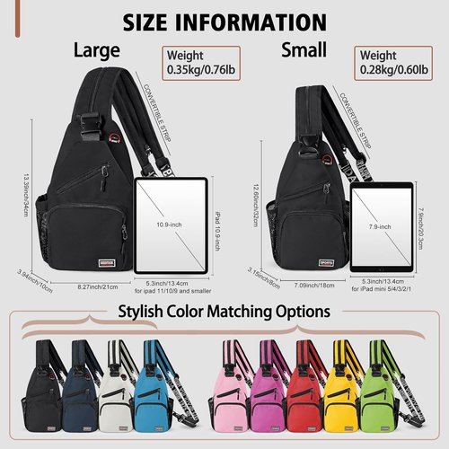Geestock Crossbody Sling Bag - Lightweight Convertible Backpack with Headphone Hole | Fits 10.9" Tablet, Black