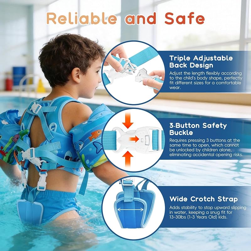 Shark 22-66 lb Toddler Swim Vest with Adjustable Straps & Arm Floaties