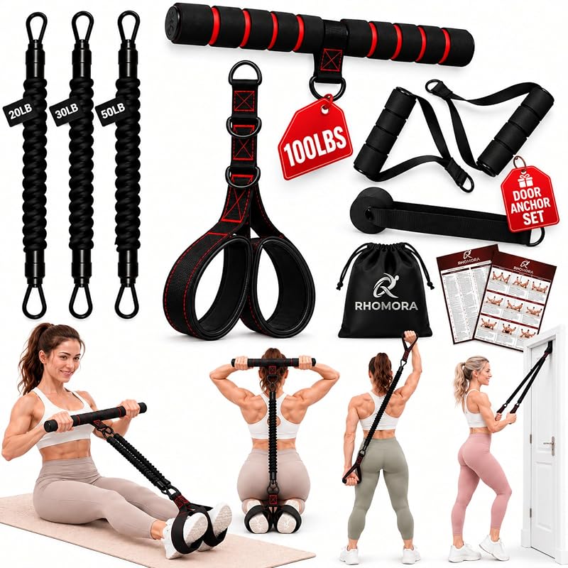 Resistance Bands with Handles for Abs, Sit-Ups & Full-Body Workouts (3 Tubes, 20/30/50 lb) Home Set
