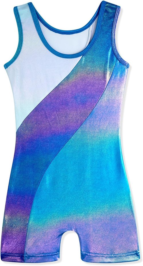 HOZIY Girls' Gymnastics Leotards - Sparkly Snowflake Biketard in Blue, Purple & Hot Pink