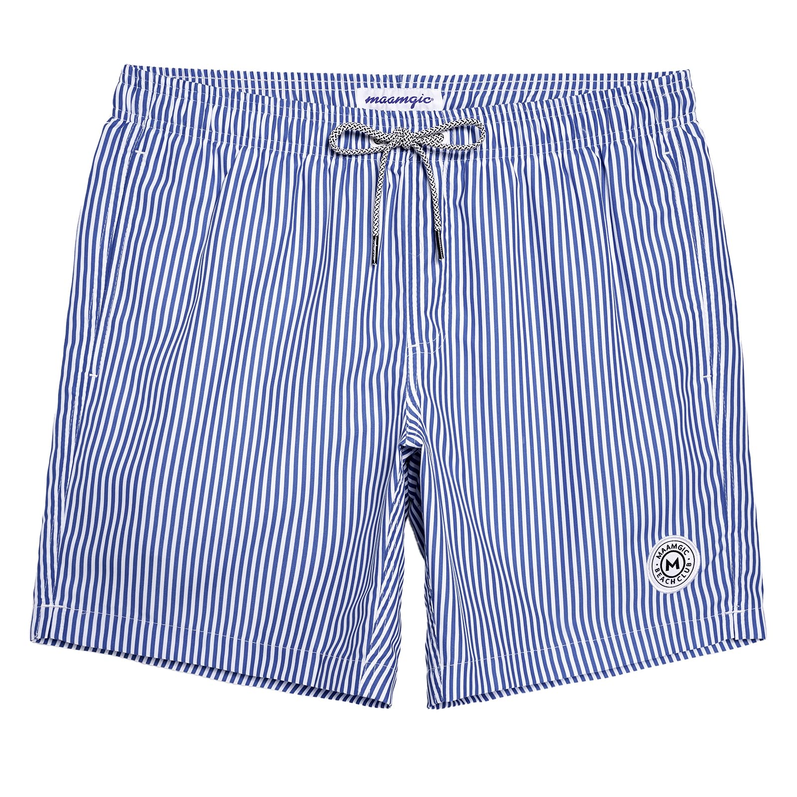 maamgic Mens Swim Trunks Quick Dry Swim Shorts with Mesh Lining Funny Swimwear Bathing Suits 7inch Blue Striped Large