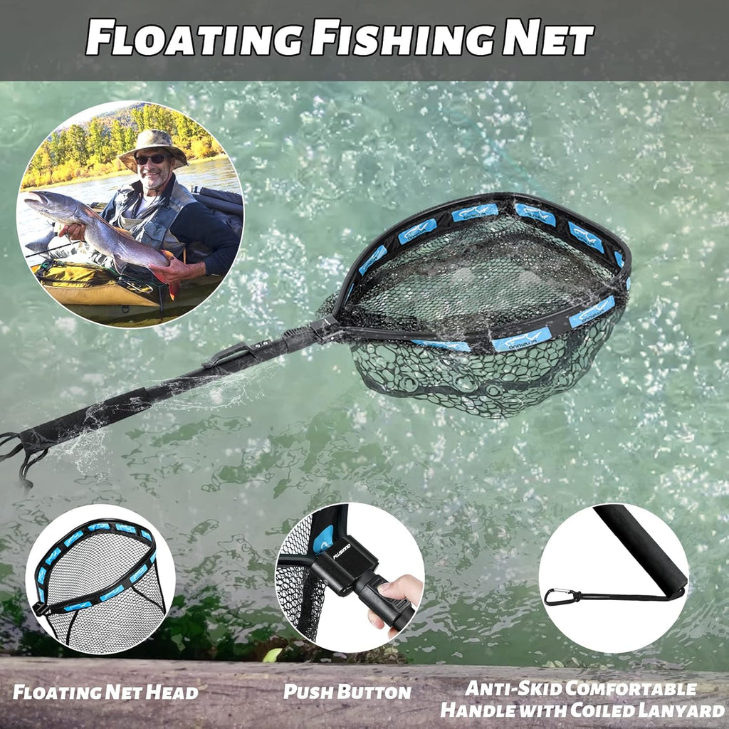 PLUSINNO Fishing Net - Foldable Telescopic Handle with Nylon Mesh for Bass & Trout Fishing | Ideal for Pond, Lake, River