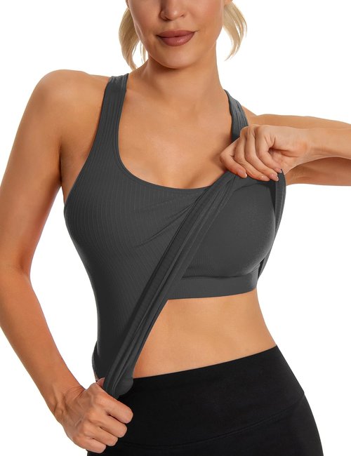 MathCat Workout Tank Tops - Sleeveless Yoga Tops with Built-In Bra | Seamless Racerback Design