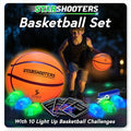 Light Up Basketball Set with Glow-in-the-Dark Markers – Rechargeable 29.5" Size 7 Ball + 6 Markers + 10 Game Modes