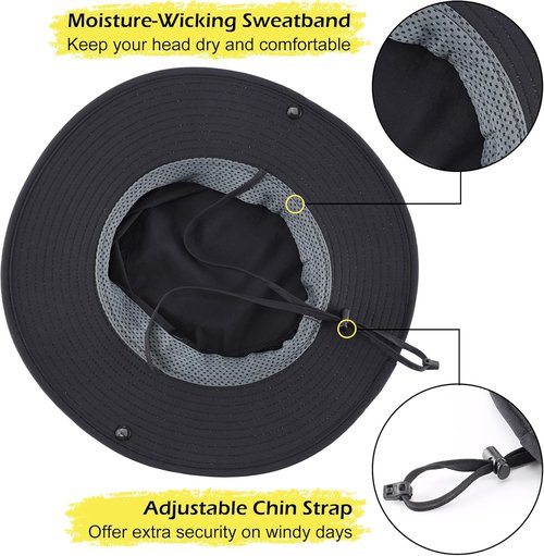 Connectyle Men's Sun Hat UPF 50+ Wide Brim Bucket Hats for Fishing Hiking Gardening Adjustable Boonie Hat Outdoor Safari Hats