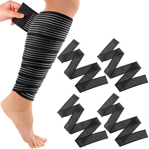 Syhood Compression Bandage Wraps for Leg, Elastic Calf Compression Sleeve Ankle Support, Adjustable Plus Size for Men and Women Stabilising Ligament, Joint Pain, Sports(4 Pieces,71 Inches)