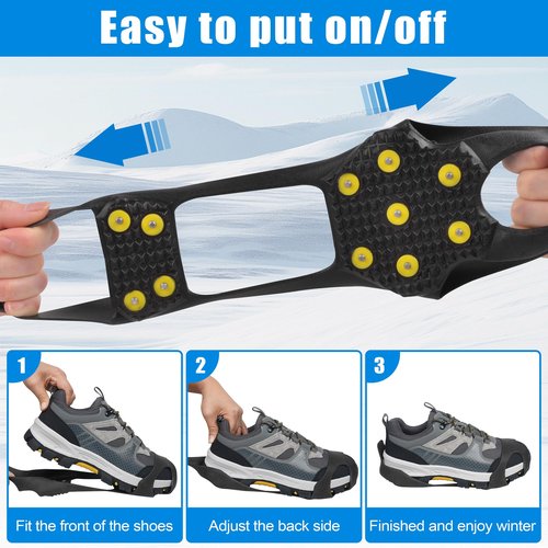 Crampons Ice Cleats for Boots Men and Women Anti Slip Grips Snow Ice Shoes Rubber Snow Traction Cleats Slip-on Stretch Footwear Walking Crampon Medium