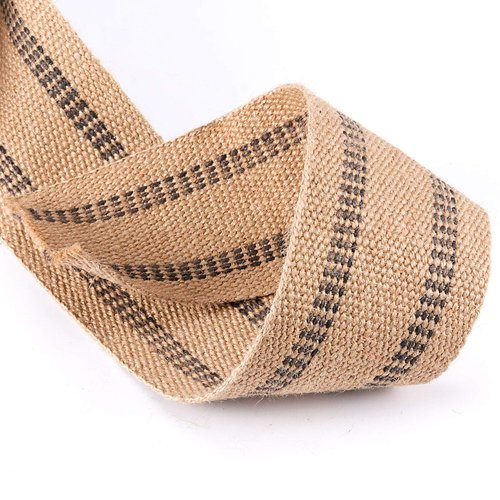 ZOENHOU 3.5 Inch x 21.8 Yard Upholstery Jute Webbing, Thickened Jute Chair Webbing Furniture Webbing Natural with Black Stripes for Outdoor Indoor