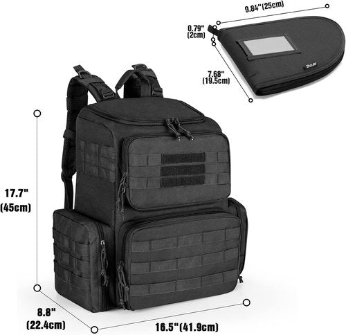 DSLEAF Tactical Range Pistol Backpack - 6 Pistol Cases & 9 Magazine Slots for Shooting & Hunting