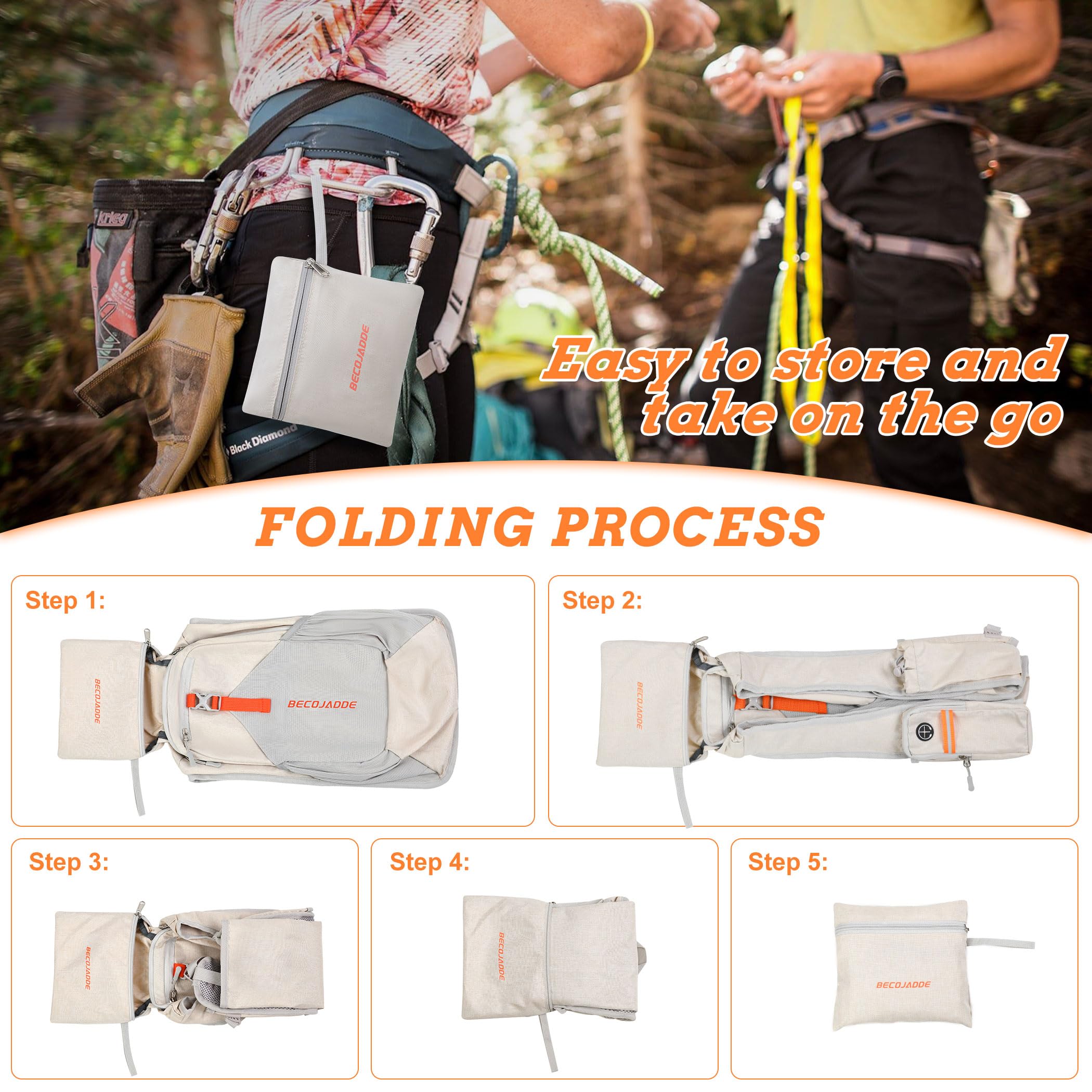 BECOJADDE 15L Small Hiking Backpack for Men Women Foldable Packable Back Pack Ultralight Hiking Daypack for Travel Camping Outdoor, Beige