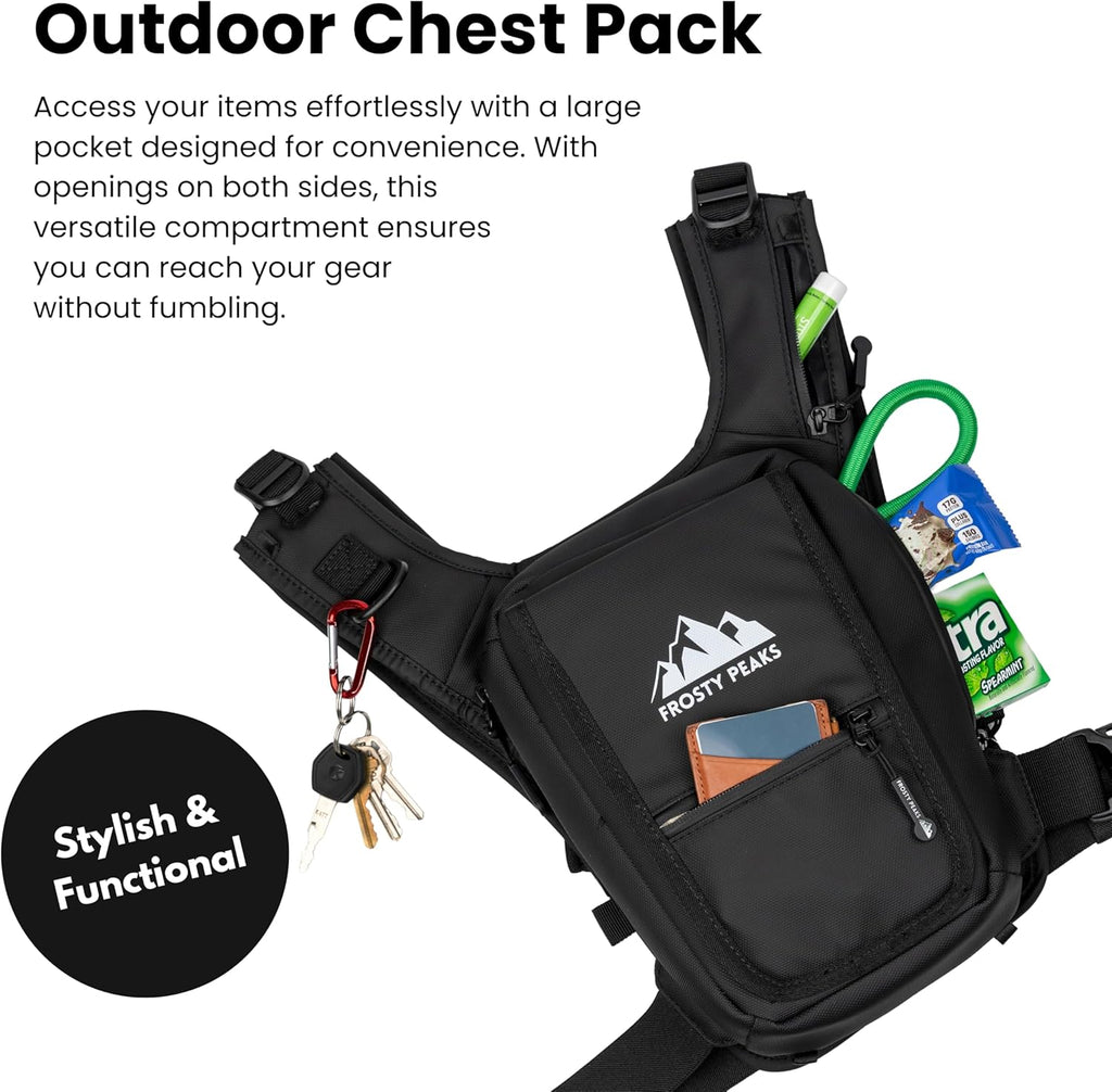 Skiennix Minimalist Chest Rig - Outdoor Chest Pack with Easy-Access Phone Pouch | Black